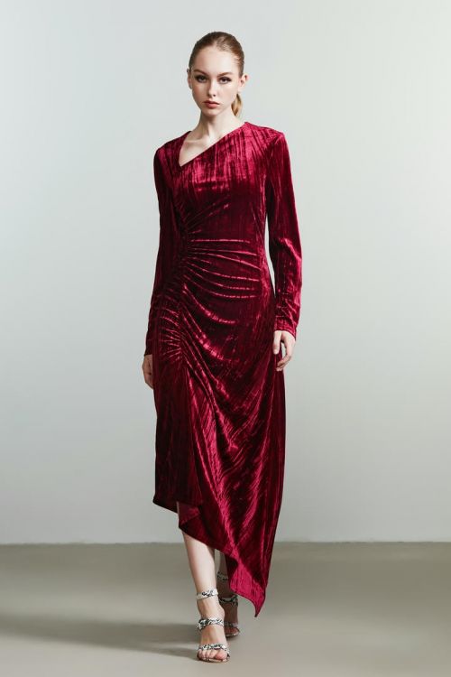 rushed velvet dress