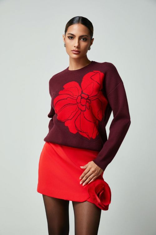 floral jacquard pattern pullover