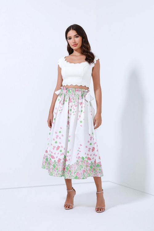 Side bows printed skirt