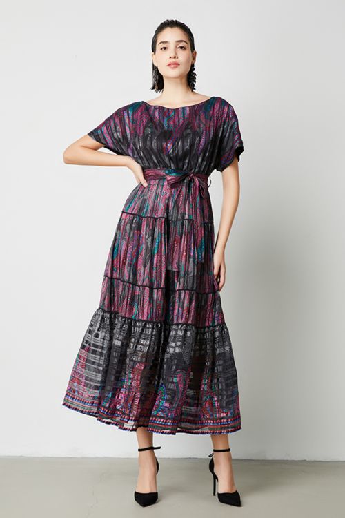 Satin Stripe Printed Dress