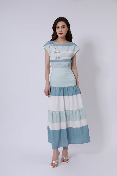 Blue stripes midi skirt