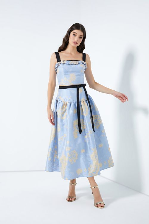 Printed brocade skirt