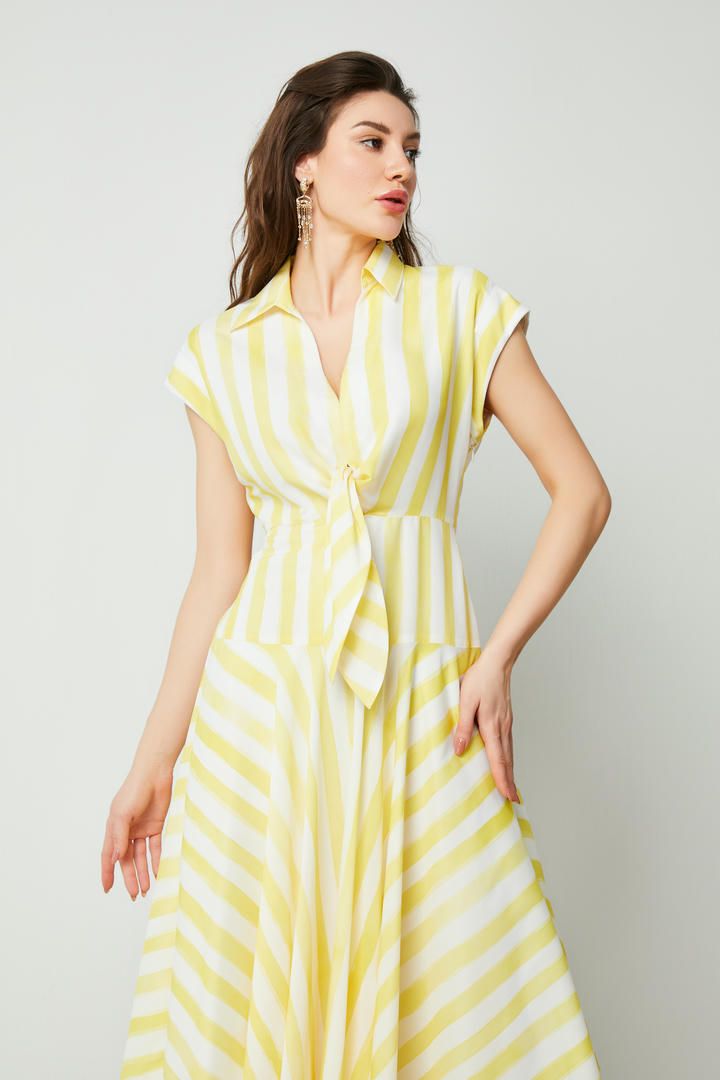 Front knot stripes dress