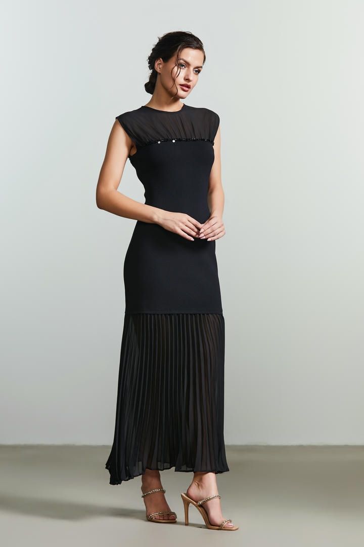 pleated chiffon detail dress