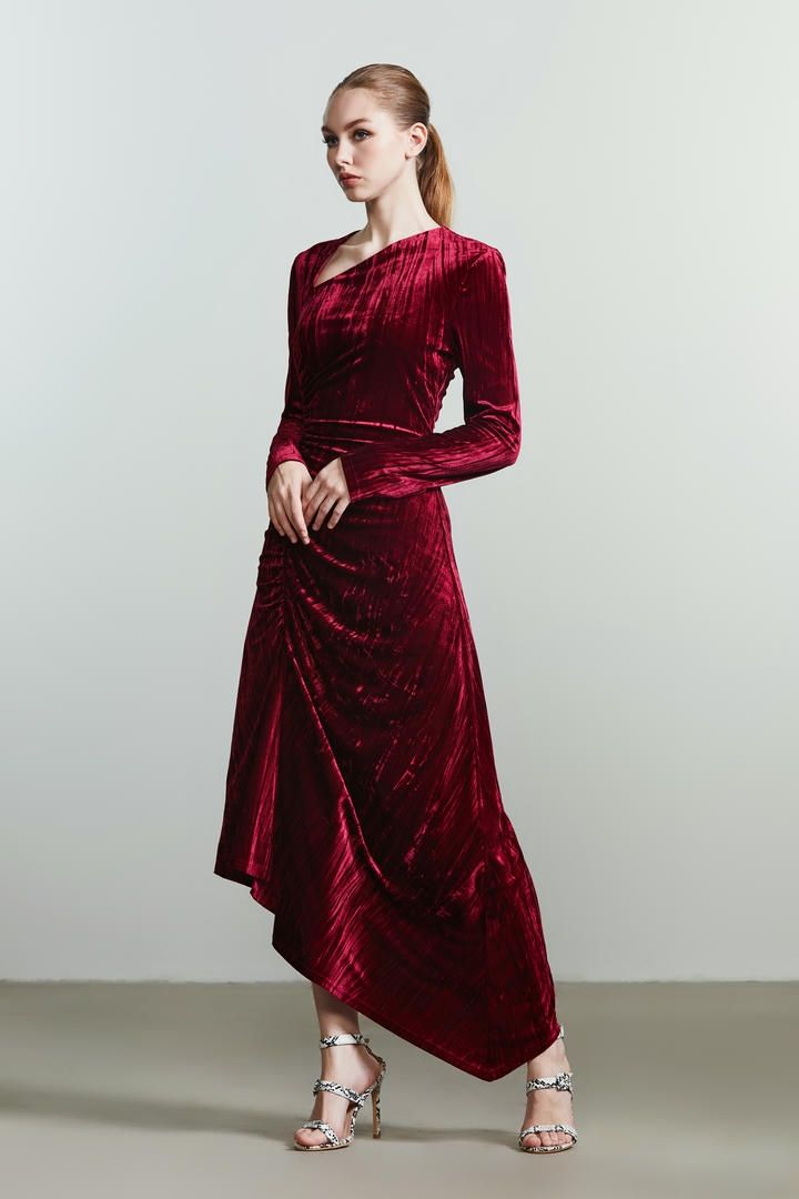 rushed velvet dress