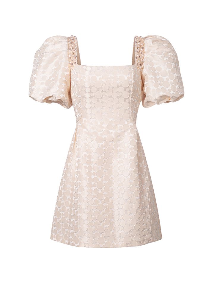 Puffed Sleeves Jacquard Dress