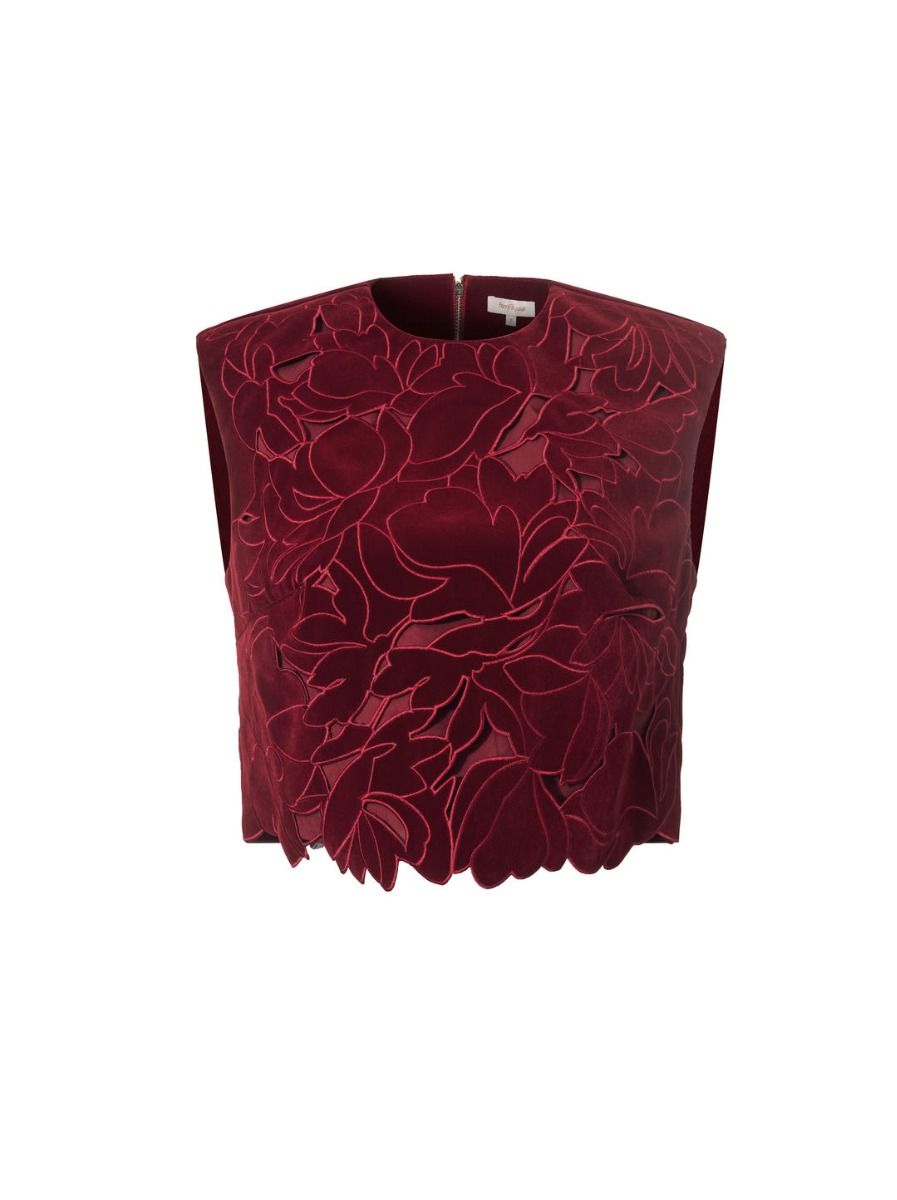 Leaves pattern velvet top 