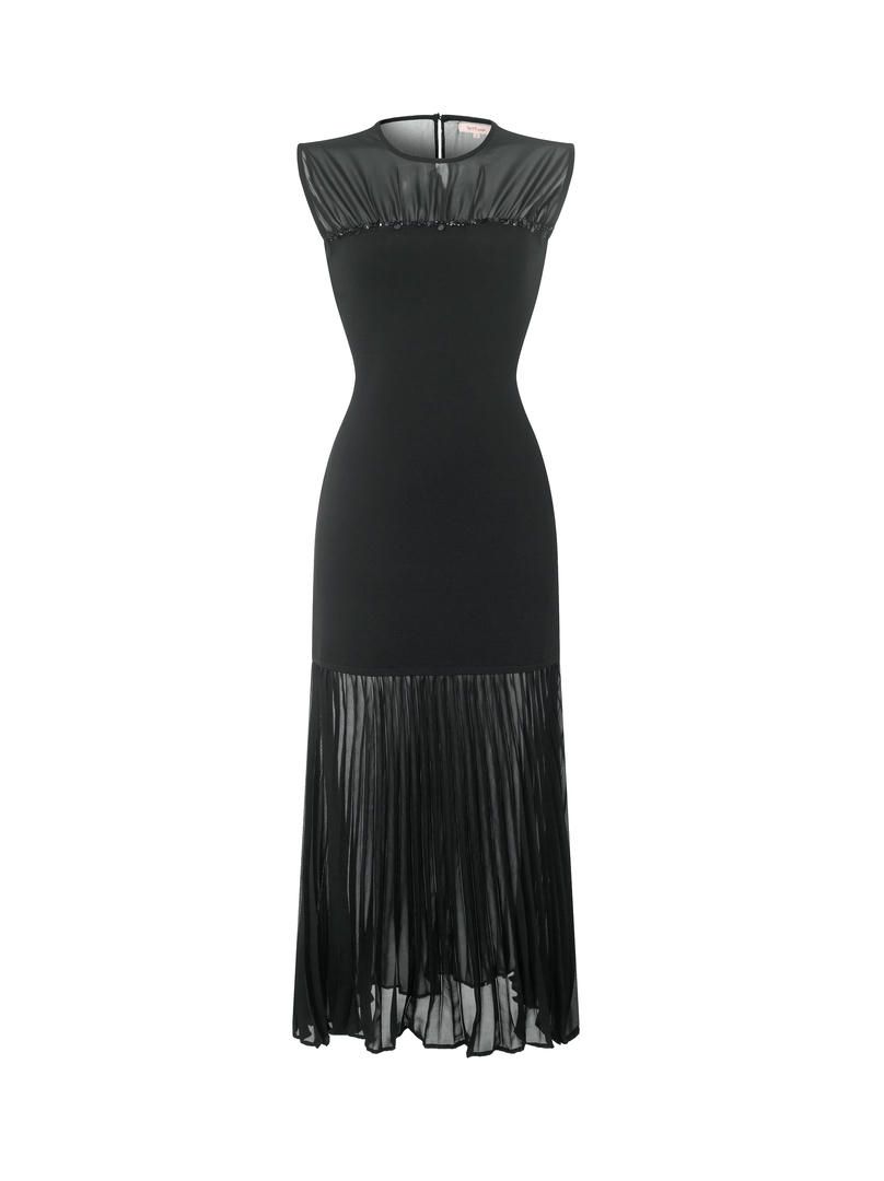 pleated chiffon detail dress