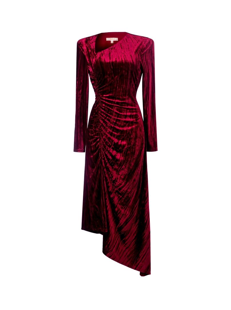 rushed velvet dress