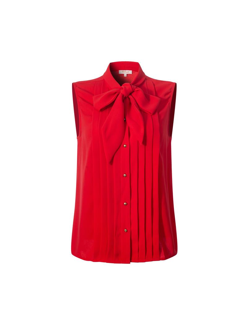 Neck-tie pleated blouse