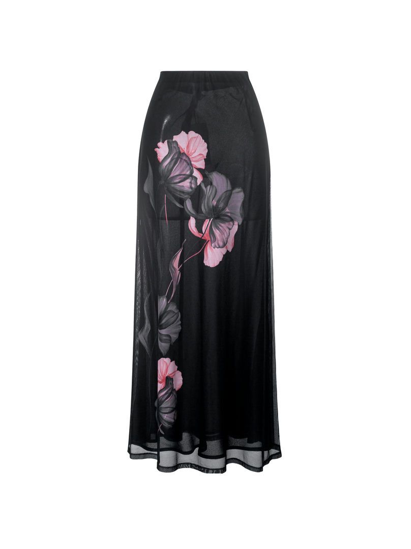 Floral print mesh skirt