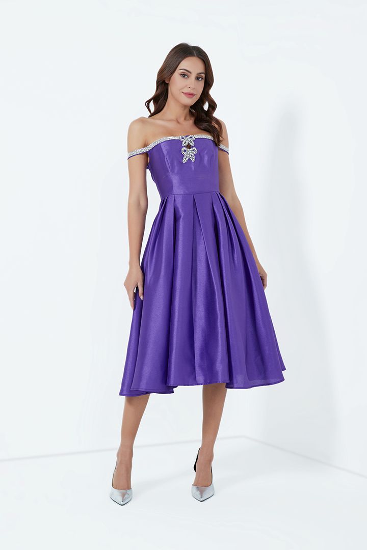 Off-shoulder embellished dress