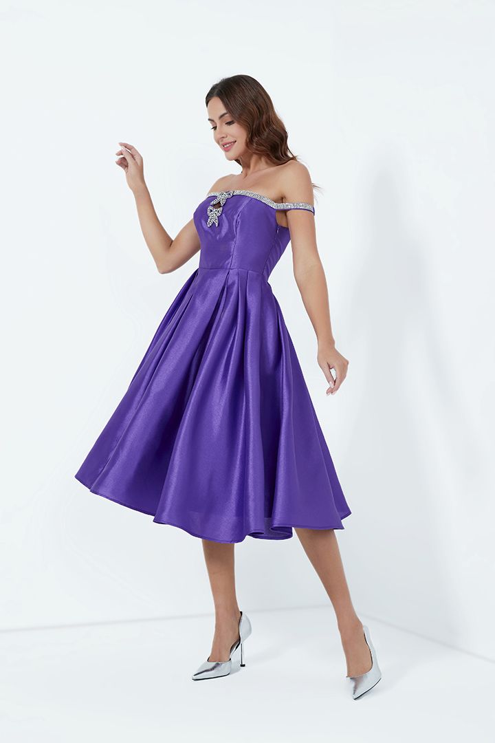 Off-shoulder embellished dress