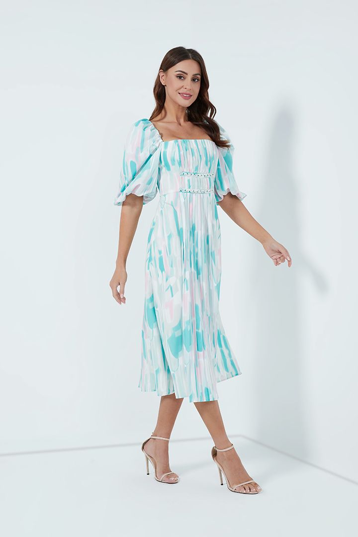 Printed balloon sleeves dress