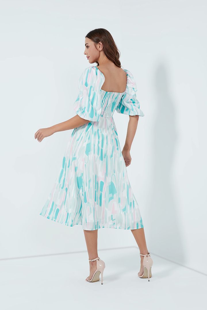 Printed balloon sleeves dress