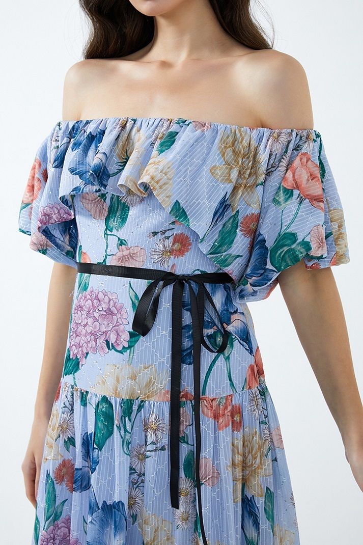 Off-shoulder printed dress