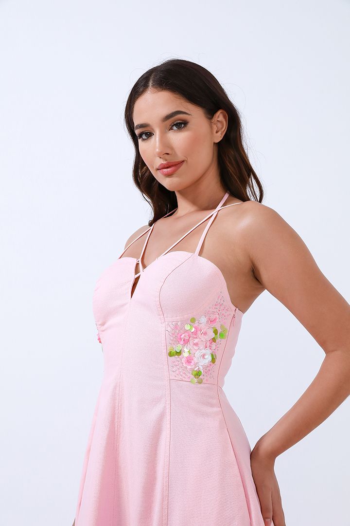 Embroidered Halter Dress