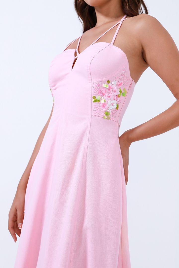 Embroidered Halter Dress