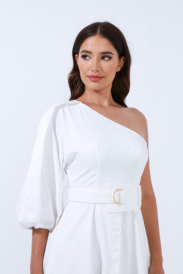 One shoulder best sale belted dress