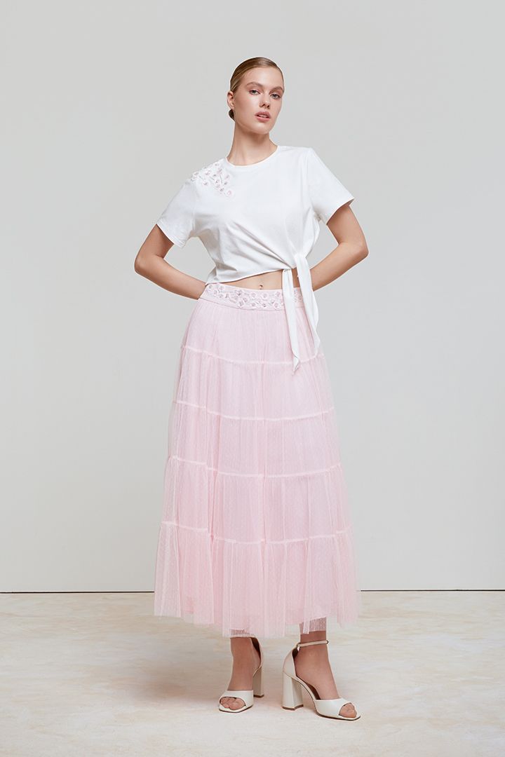 Polka-dot mesh skirt