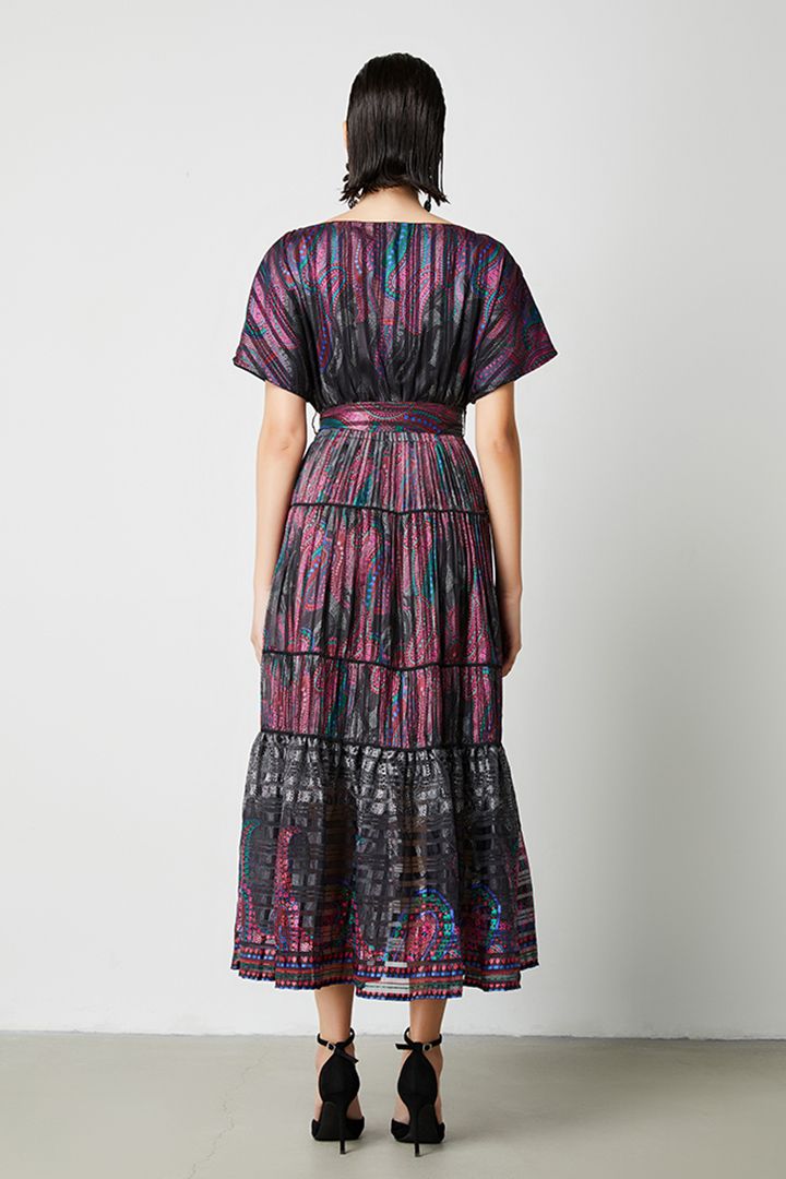 Satin Stripe Printed Dress