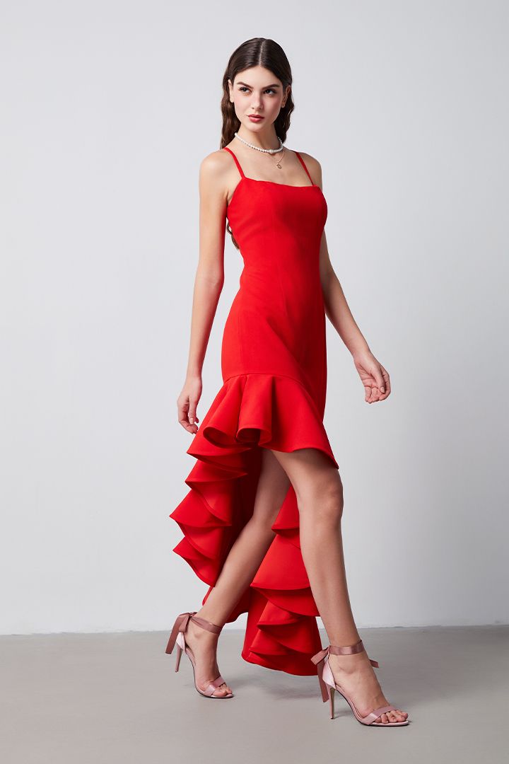 Asymmetrical ruffle gown best sale