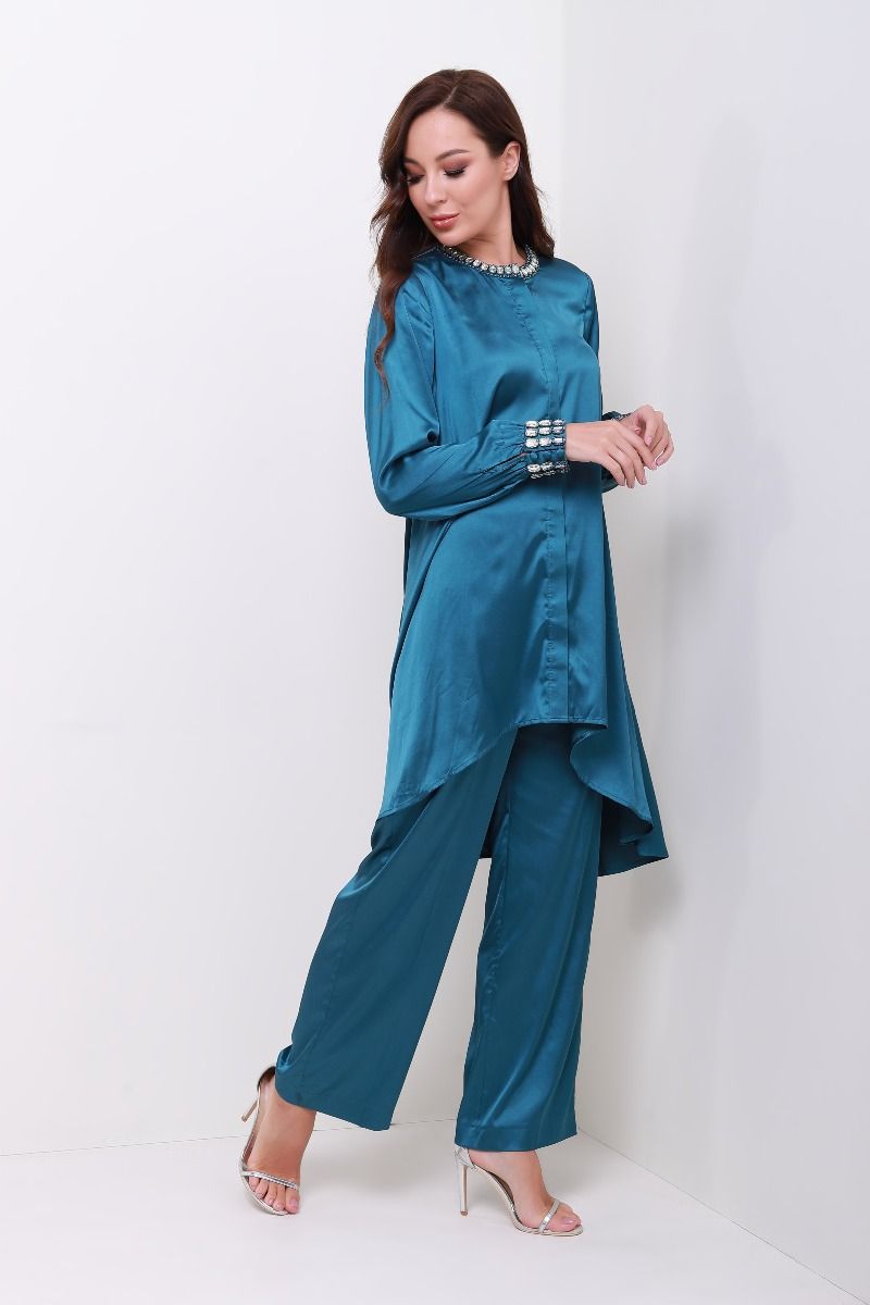 satin solid color pants