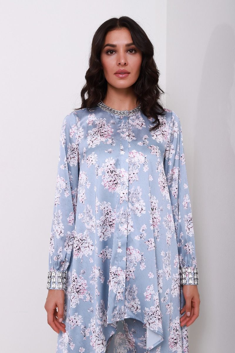 asymmetrical floral blouse