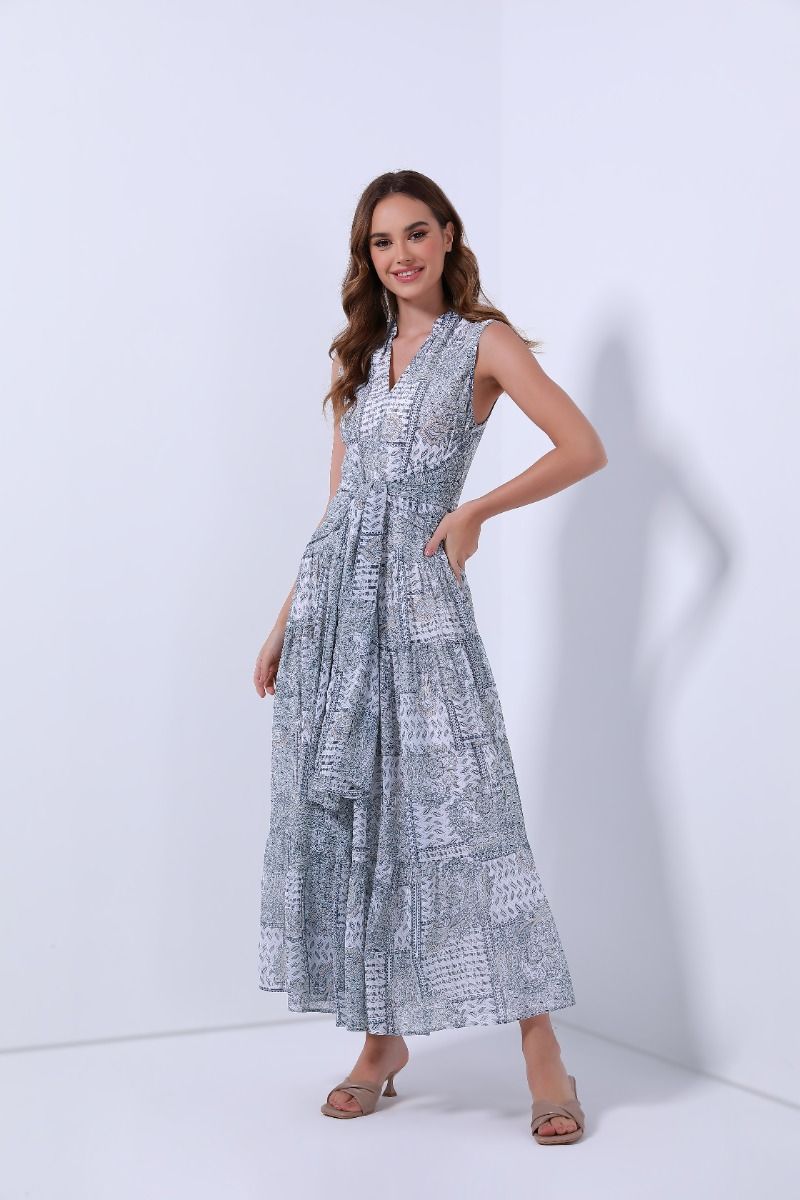 printed knotted waist dress