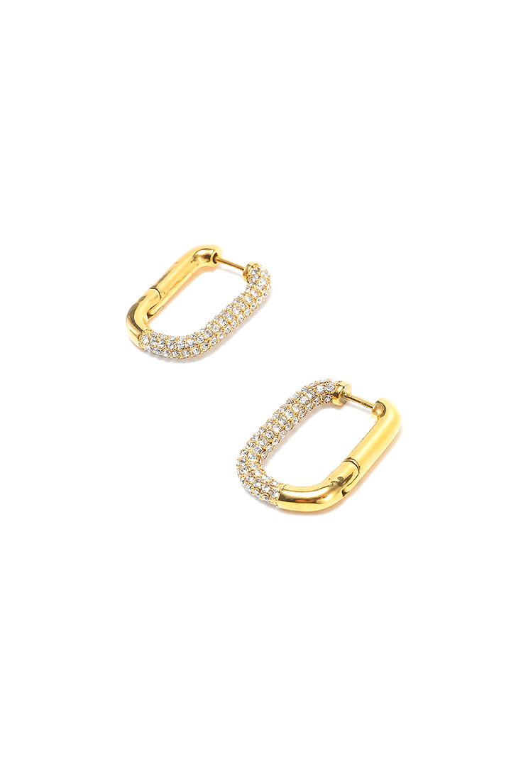 Shop Rubans 925 Silver Square Sparkle Hoop Earrings. - Gold Plated