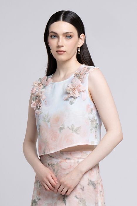 Floral appliqué top