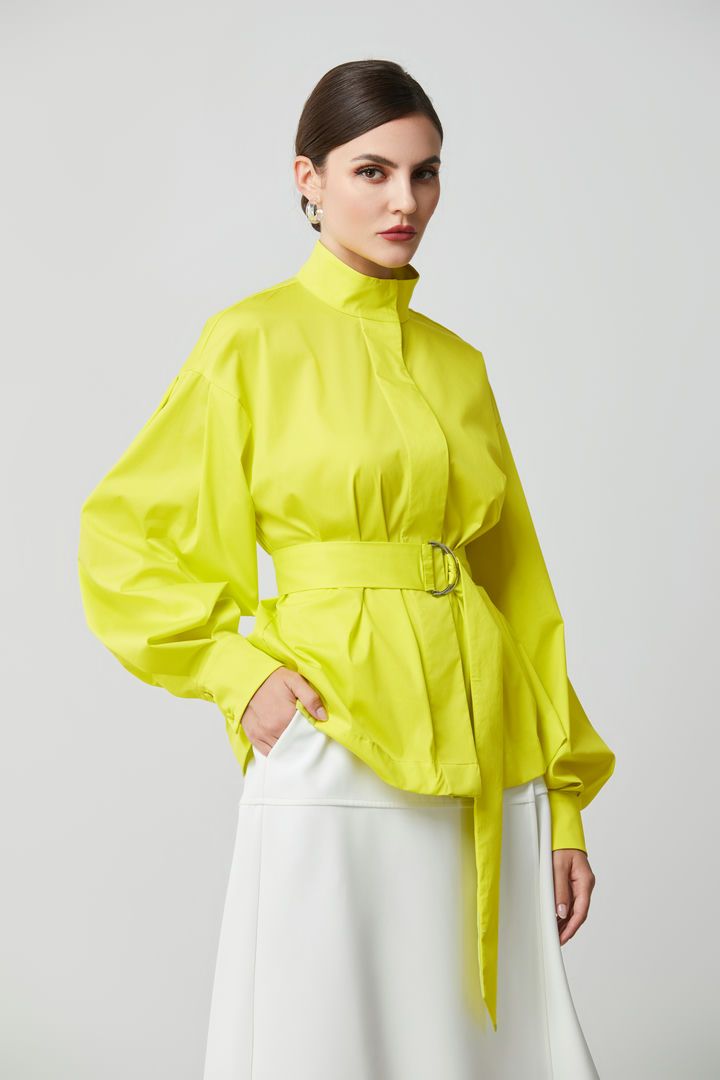 balloon sleeves belted blouse
