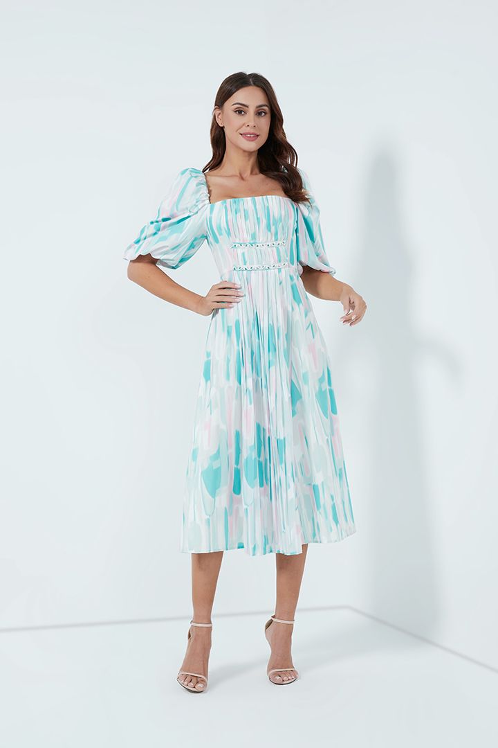 Printed balloon sleeves dress