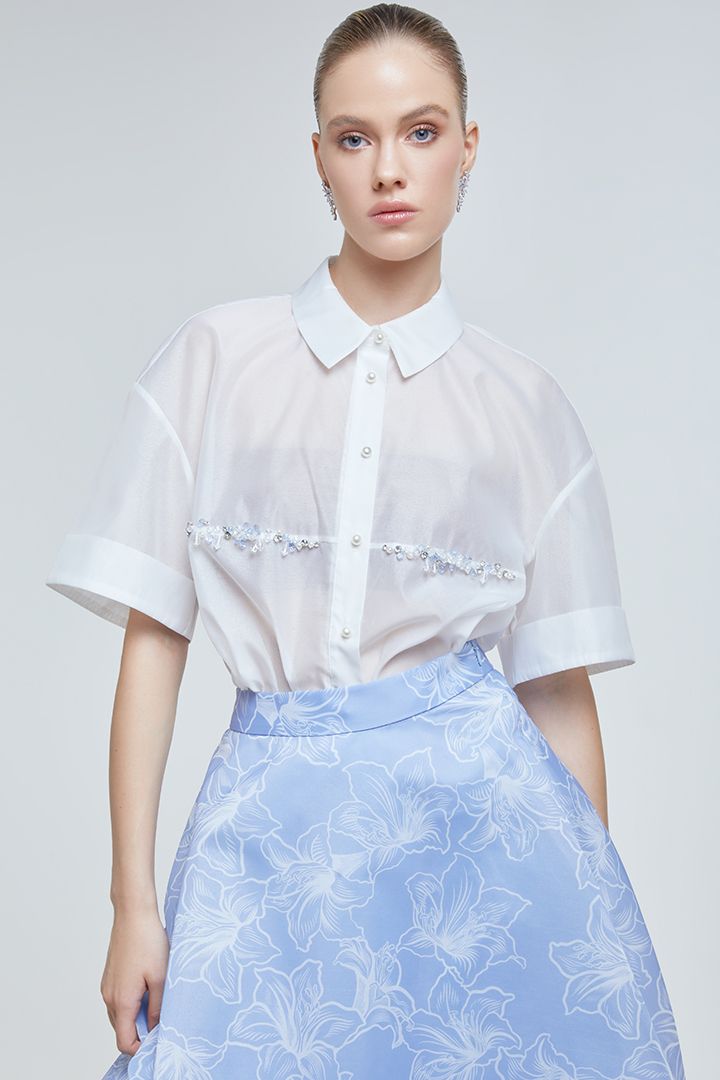 Embellished organza top