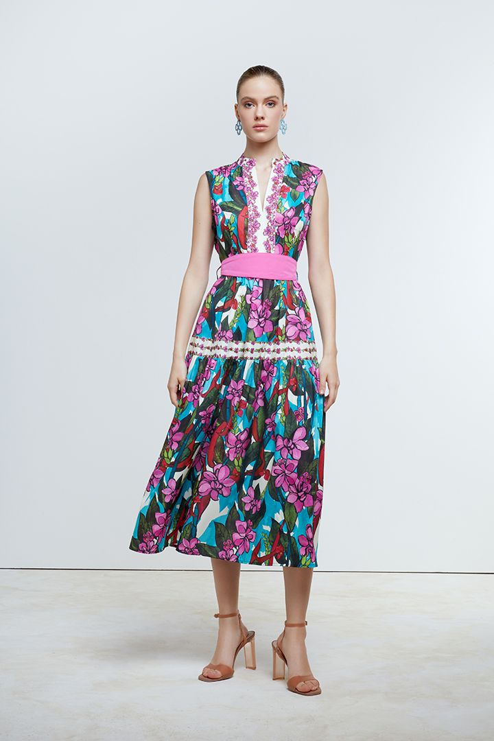 Mixed print belted dress
