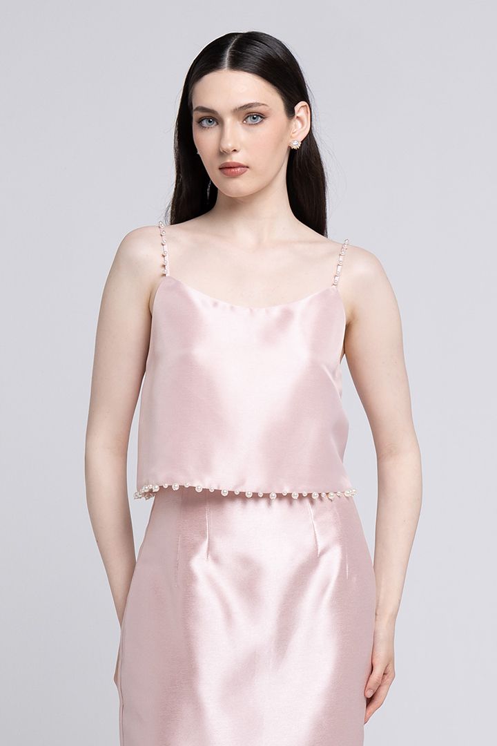 Pearl embellishment cropped top