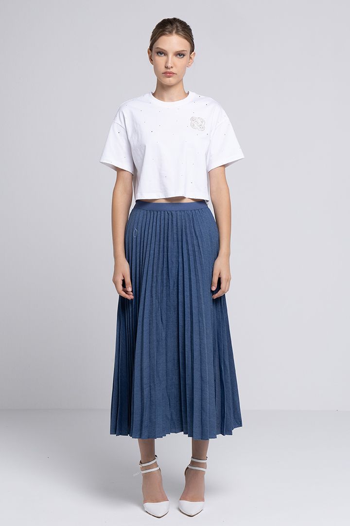 Pleated denim skirt