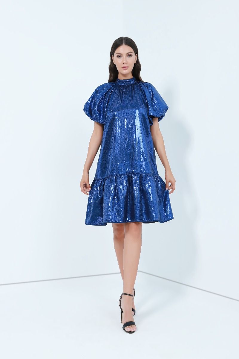 sequin puffed sleeves dress