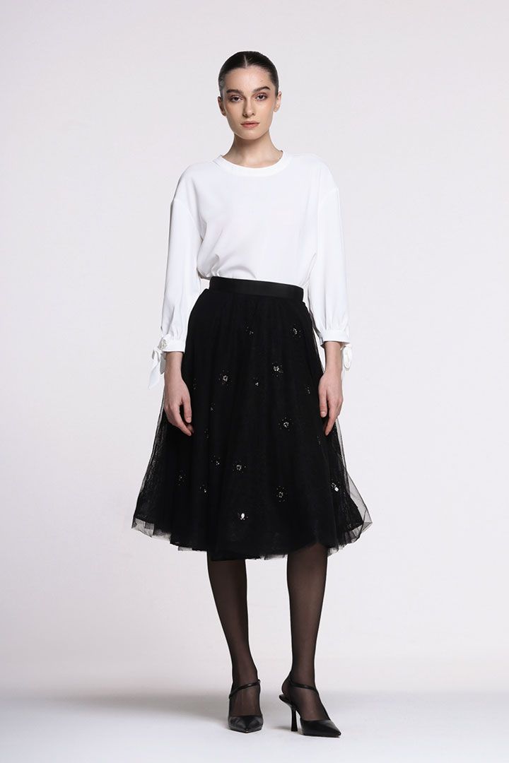 Embellished mesh skirt