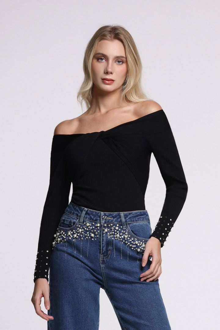 Embellished cuffs pullover