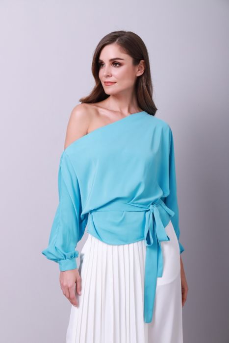 One shoulder cuffed blouse