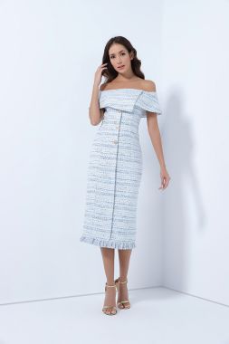 Off-shoulder plaid dress