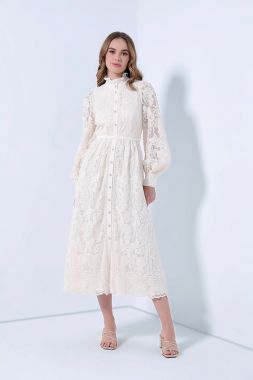 buttoned line lace dress