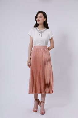Pleated embellished satin skirt, femi9
