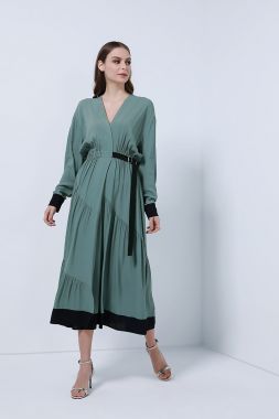 rushed belted waist dress
