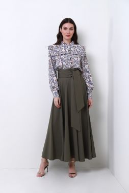 High waist self-tie skirt